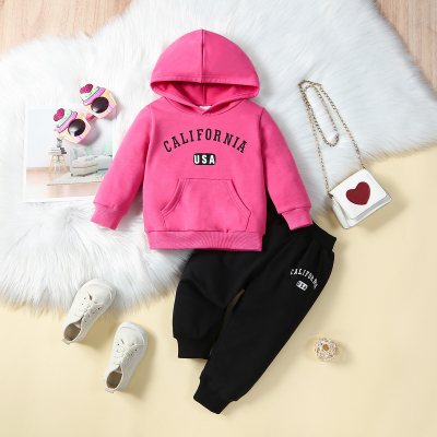 Baby Girl 2 Pieces Letter Pattern Hooded Sweater & Pants