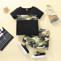 2-piece Baby Boy Camouflage Patchwork Short Sleeve T-shirt & Matching Shorts  Black