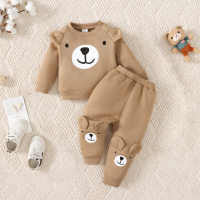Baby Boy 2 Pieces Solid Color Bear Ear Embellished Sweater Set  Khaki