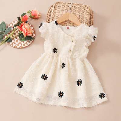 Baby Girl Floral Pattern Texture Fabric Slanted Placket Dress
