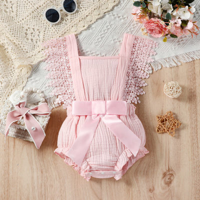 Solid Color Sleeveless Lace Triangle Jumpsuit Baby Girl Baby Cute Casual Triangle Jumpsuit