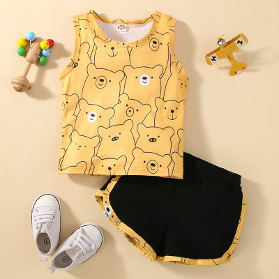Baby Boy 2 Pieces Animal Bear Pattern Sleeveless T-Shirt & Shorts
