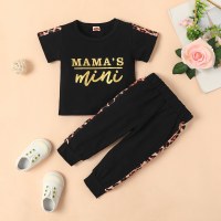 Baby Girl Leopard Letter Printed T-shirt & Trousers  Black
