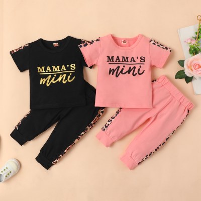 Baby Girl Leopard Letter Printed T-shirt & Pants