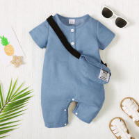 2-piece Baby Boy Short Sleeve Short Sleeve Boxer Romper & Crossbody Shoulder Bag  Blue