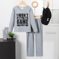 2-pieceToddler Boy Letter Printed Long Sleeve Top & Matching Pants  Gray