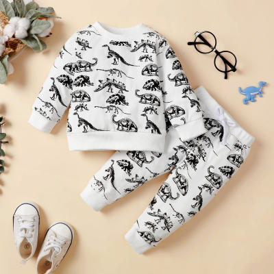 2-piece Baby Boy Allover Dinosaur Printed Long Sleeve T-shirt & Matching Pants