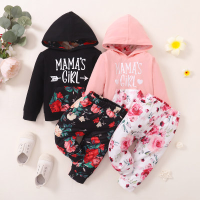 Toddler Girl Floral Print Long Sleeves Hoodie Sweater & Pants