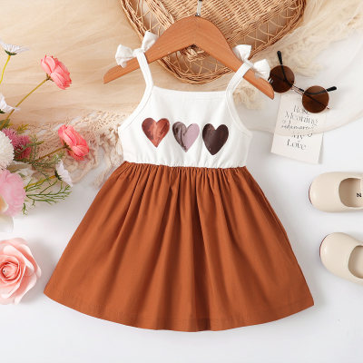 Baby Girl Color-block Patchwork Heart Printed Cami Dress