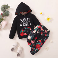 Toddler Girl Floral Print Long Sleeves Hoodie Sweater & Pants  Black
