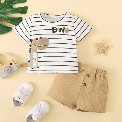 Camiseta e shorts de 2 peças de dinossauro com listras horizontais de bebê menino