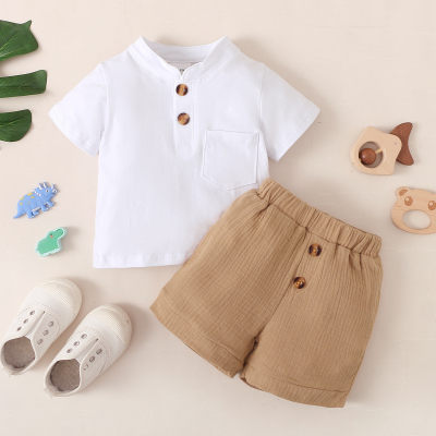 Conjunto de 2 piezas básico liso de manga corta y pantalón corto para bebé niño