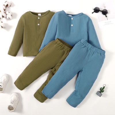 2-piece Toddler Boy Solid Color Button Up Top & Matching Pants