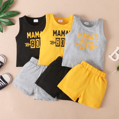 Baby Boy 2-teiliges ärmelloses T-Shirt und Shorts mit Buchstabenmuster