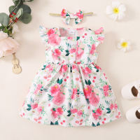 Small floral dress + headscarf  White