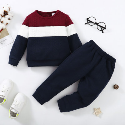 2-piece Toddler Boy Color-block Patchwork Sweatshirt & Solid Color Pants