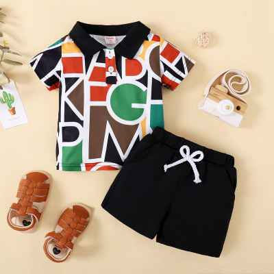 Toddler Boy Cotton Letter Color-block Top & Shorts