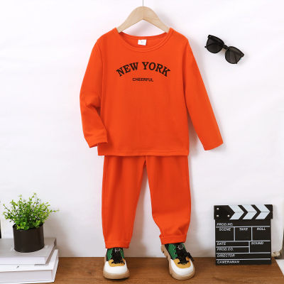 2-piece Toddler Boy Letter Printed Long Sleeve Top & Matching Pants