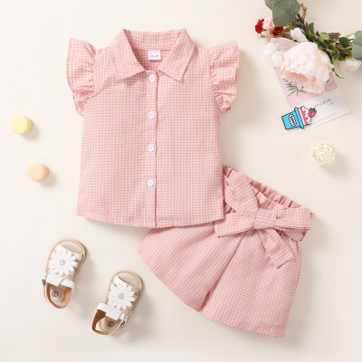 Toddler Girls Fine Plaid Suit Fly Sleeve Top & Shorts
