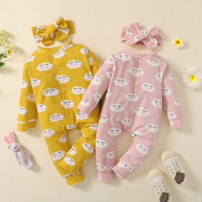 Baby Sweet Cute Cloud Printed Jumpsuit with Headband