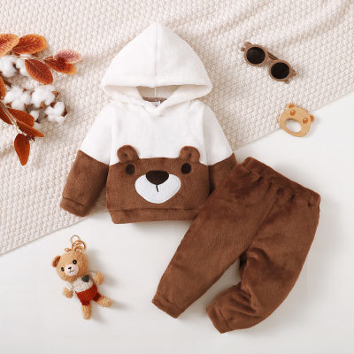Maglione e pantaloni in pile con cappuccio con grafica a blocchi di colore per neonato da 2 pezzi per l'inverno