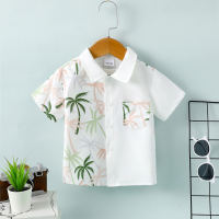 Toddler Boy Coconut Tree Printed Short Sleeve Shirt  White