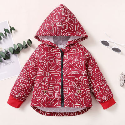 Toddler Casual Geometric Printed Hooded Jacket