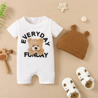 Baby Boy Animal Bear Panda Pattern Romper & Hat  Khaki