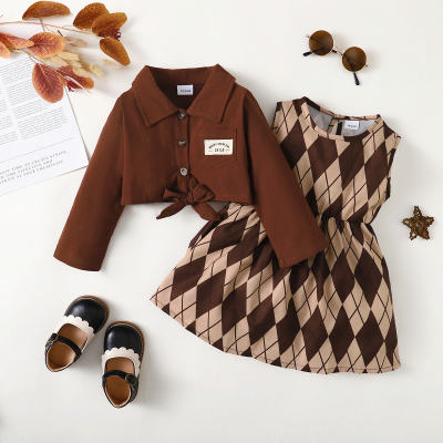 2-piece Toddler Girl Plaid Sleeveless Dress & Solid Color Shirt Jacket