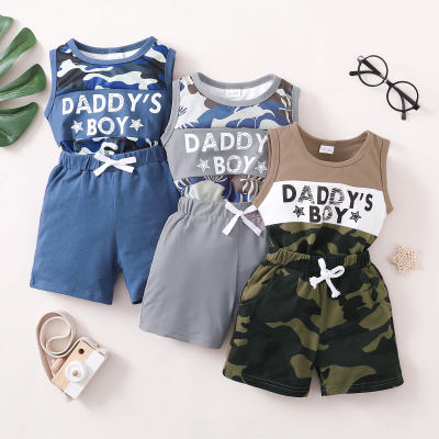 2-piece Toddler Boy Camouflage Patchwork Letter Printed Vest & Matching Shorts