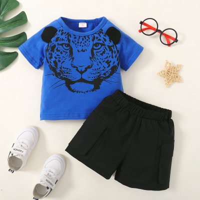 Toddler Boy Cotton Animal Solid Top & Pants Suit