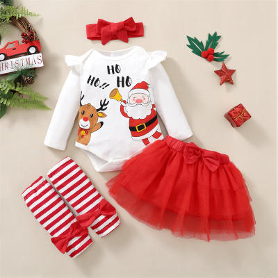 Baby Christmas Letter Pattern Romper & Skirt & Headband & Knee Pads