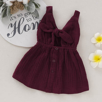 Red double-sided bowknot V-neck dress
