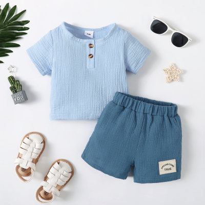 2-piece Baby Boy Pure Cotton Solid Color Short Sleeve T-shirt & Matching Shorts