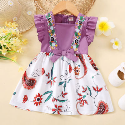 Toddler Girls A-line Skirt Tropical Bow Knot Decor Dress