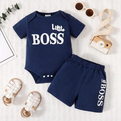 2-piece Baby Boy Letter Printed Short Sleeve Romper & Matching Shorts