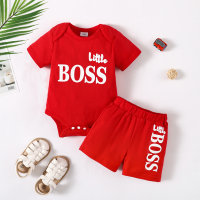 2-piece Baby Boy Letter Printed Short Sleeve Romper & Matching Shorts  Red