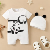 Baby Boy Animal Bear Panda Pattern Romper & Hat  White