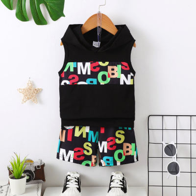 2-piece Toddler Boy Color-block Letter Printed Hooded Vest & Matching Shorts