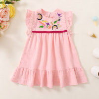 Toddler Girls Sweet Solid Color Embroidery Ruffled Sleeve Dress  Pink