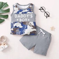 2-piece Toddler Boy Camouflage Patchwork Letter Printed Vest & Matching Shorts  Gray