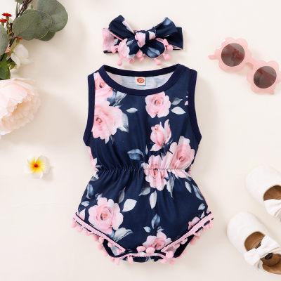 2-piece Floral Bodysuits with Headband for Baby