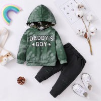 Baby Letter Printed Tie Dye Hooded Sweater & Pants  Army Green