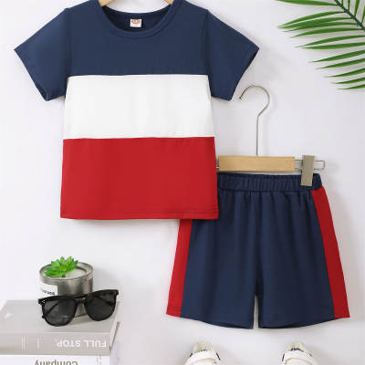 Boys' blue, white and red patchwork suit