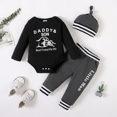 Baby Boy 3 Pieces Letter Pattern Bodysuit & Pants & Hat