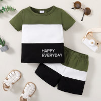 Round neck patchwork letter suit  Army Green