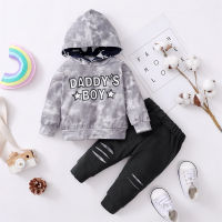 Baby Letter Printed Tie Dye Hooded Sweater & Pants  Gray