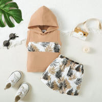 2-piece Baby Boy Floral Patchwork Sleeveless Hoodie & Allover Printing Shorts  Khaki