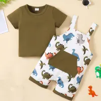 Dinosaur overalls suit  Army Green