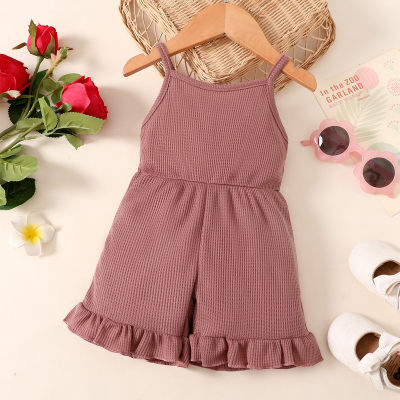 Baby Girl Solid Color Ruffle Shorts Overalls